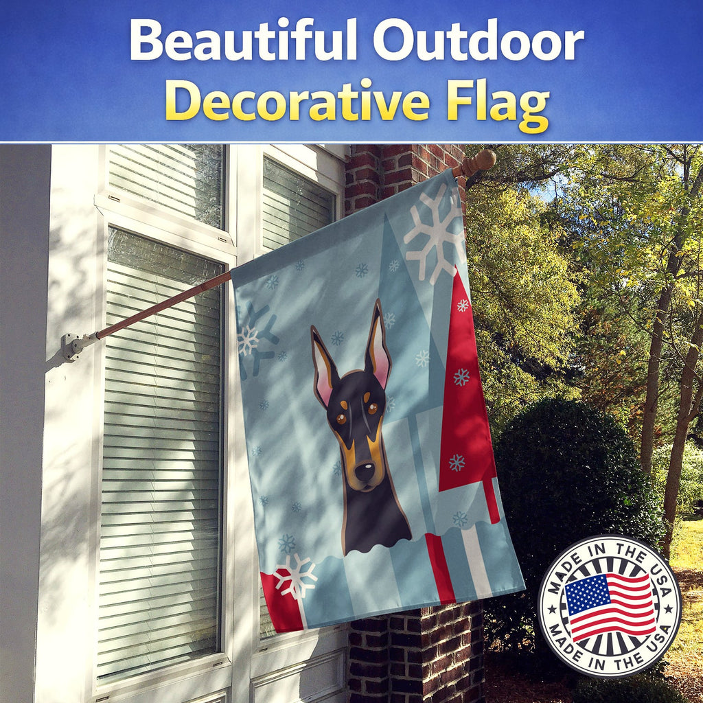 Winter Holiday Doberman House Flag 28x40 Porch Sleeve Pole Decorative Outside Yard Banner Artwork Wall Hanging, Polyester
