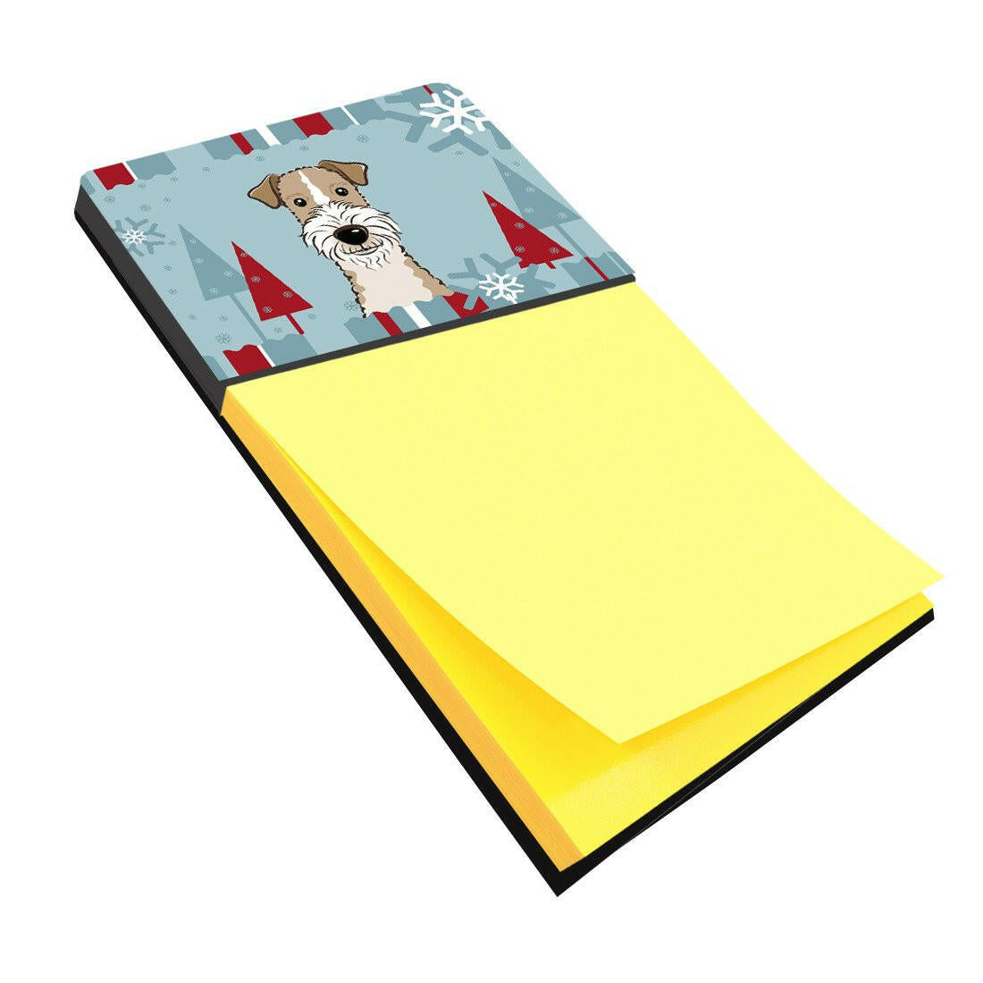 Winter Holiday Wire Haired Fox Terrier Watercolor Sticky Note Holder Refillable Dispenser Desk Accessory 3x3 Pad Gift