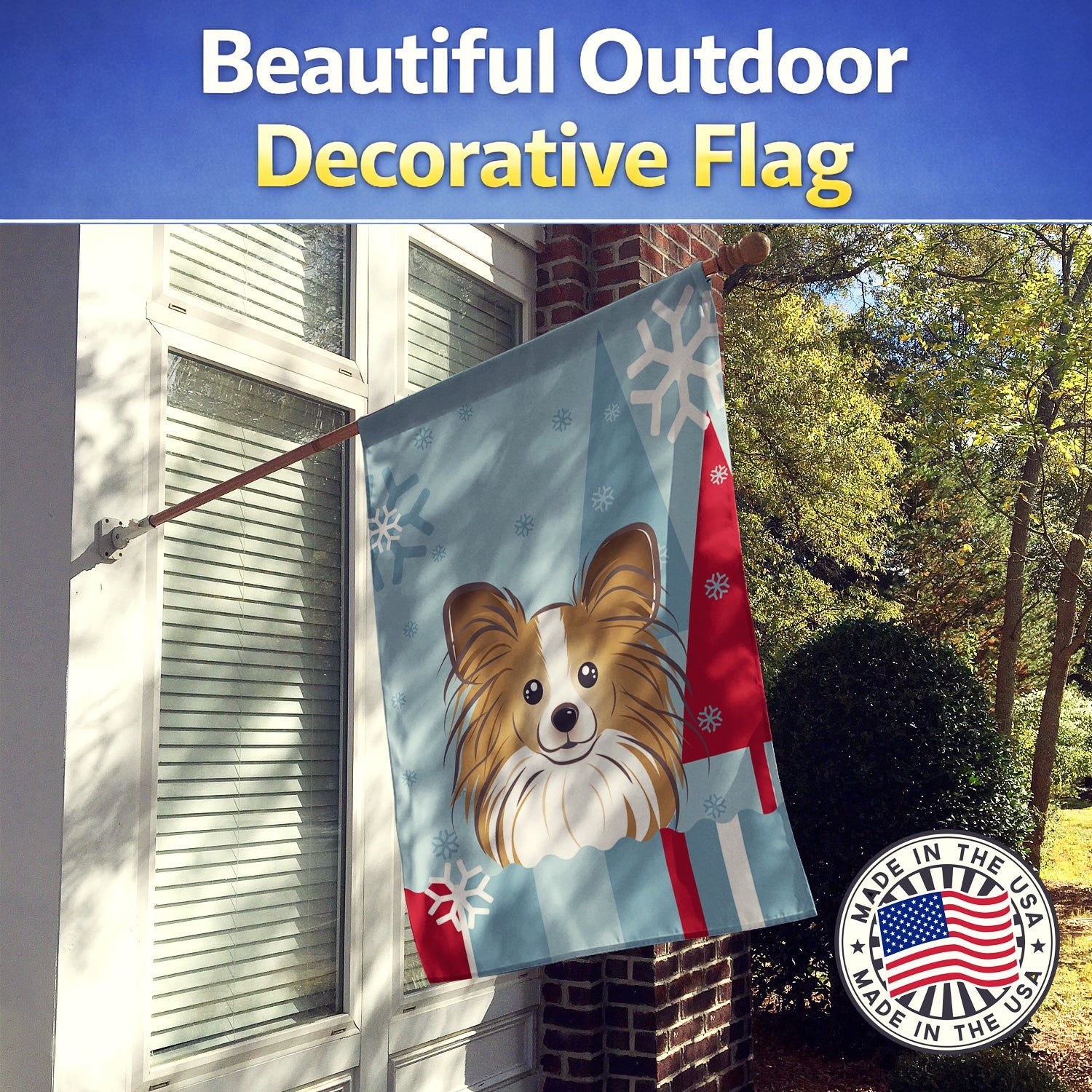 Winter Holiday Papillon House Flag 28x40 Porch Sleeve Pole Decorative Outside Yard Banner Artwork Wall Hanging, Polyester