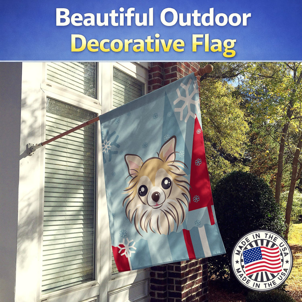 Winter Holiday Chihuahua House Flag 28x40 Porch Sleeve Pole Decorative Outside Yard Banner Artwork Wall Hanging, Polyester