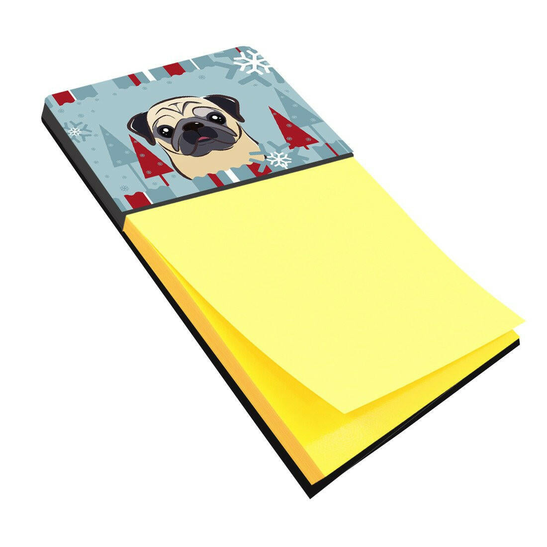 Winter Holiday Fawn Pug Watercolor Sticky Note Holder Refillable Dispenser Desk Accessory 3x3 Pad Gift