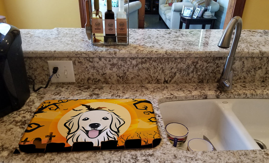 Halloween Golden Retriever Dish Drying Mat Absorbent Dish Drying Mat Pad for Kitchen Counter Dish Drainer Mat for Countertop, 14 x 21", Multicolor