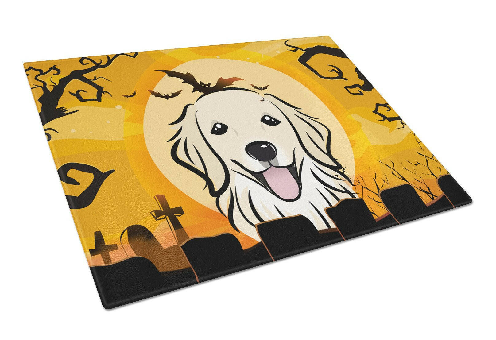 Halloween Golden Retriever Cutting Board Tempered Glass Kitchen Cutting Surface, Heat Resistant Chopping, Non-Slip Feet, Food Prep & Serving