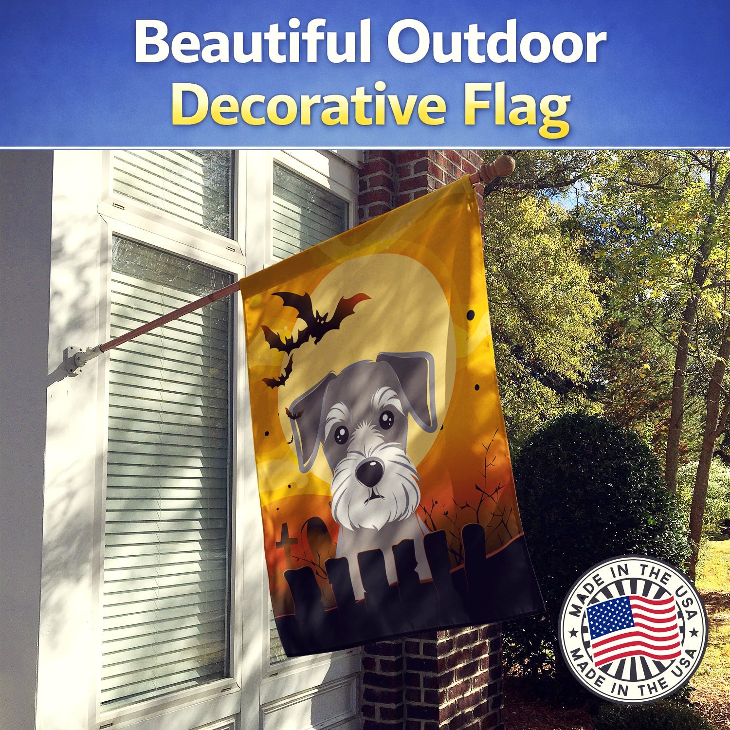Halloween Schnauzer House Flag 28x40 Porch Sleeve Pole Decorative Outside Yard Banner Artwork Wall Hanging, Polyester