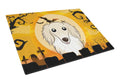 Halloween Longhair Creme Dachshund Cutting Board Tempered Glass Kitchen Cutting Surface, Heat Resistant Chopping, Non-Slip Feet, Food Prep & Serving