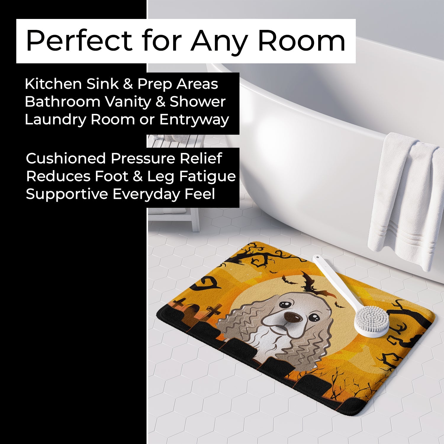Halloween Cocker Spaniel Memory Foam Kitchen Mat Machine Washable Anti-Fatigue Cushion Comfort Bath or Kitchen Rug