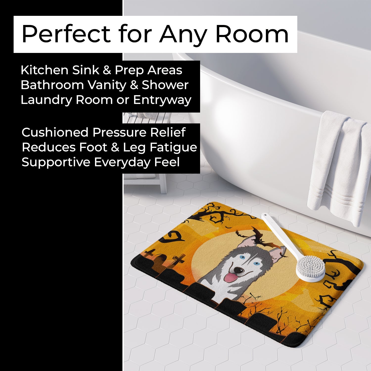 Halloween Alaskan Malamute Memory Foam Kitchen Mat Machine Washable Anti-Fatigue Cushion Comfort Bath or Kitchen Rug
