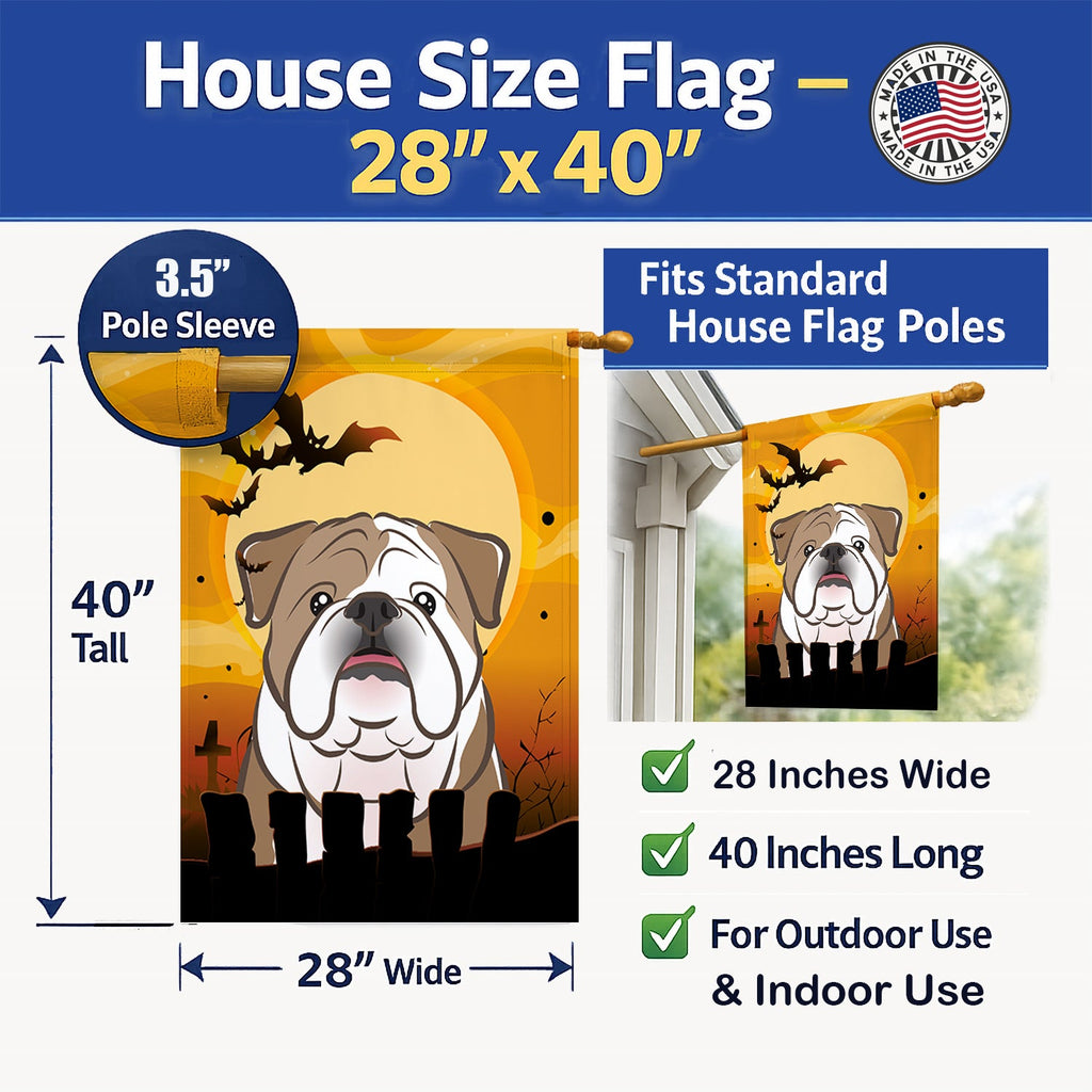 Halloween English Bulldog  House Flag 28x40 Porch Sleeve Pole Decorative Outside Yard Banner Artwork Wall Hanging, Polyester