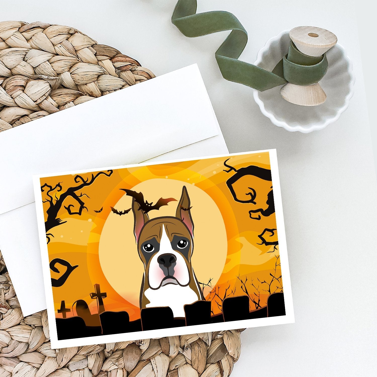 Halloween Boxer Greeting Cards Pack of 8 Blank Cards with Envelopes Whimsical A7 Size 5x7