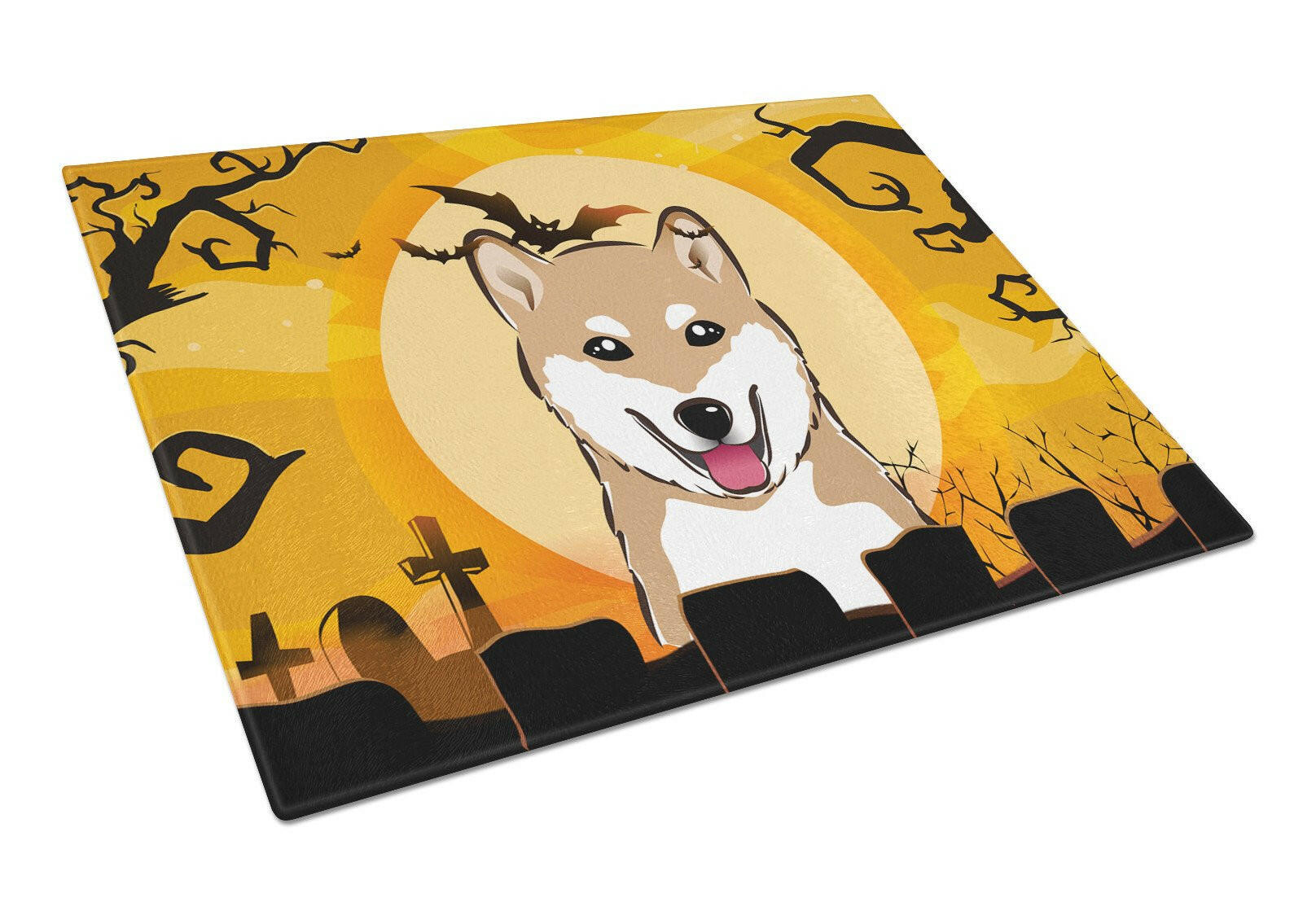 Halloween Shiba Inu Cutting Board Tempered Glass Kitchen Cutting Surface, Heat Resistant Chopping, Non-Slip Feet, Food Prep & Serving