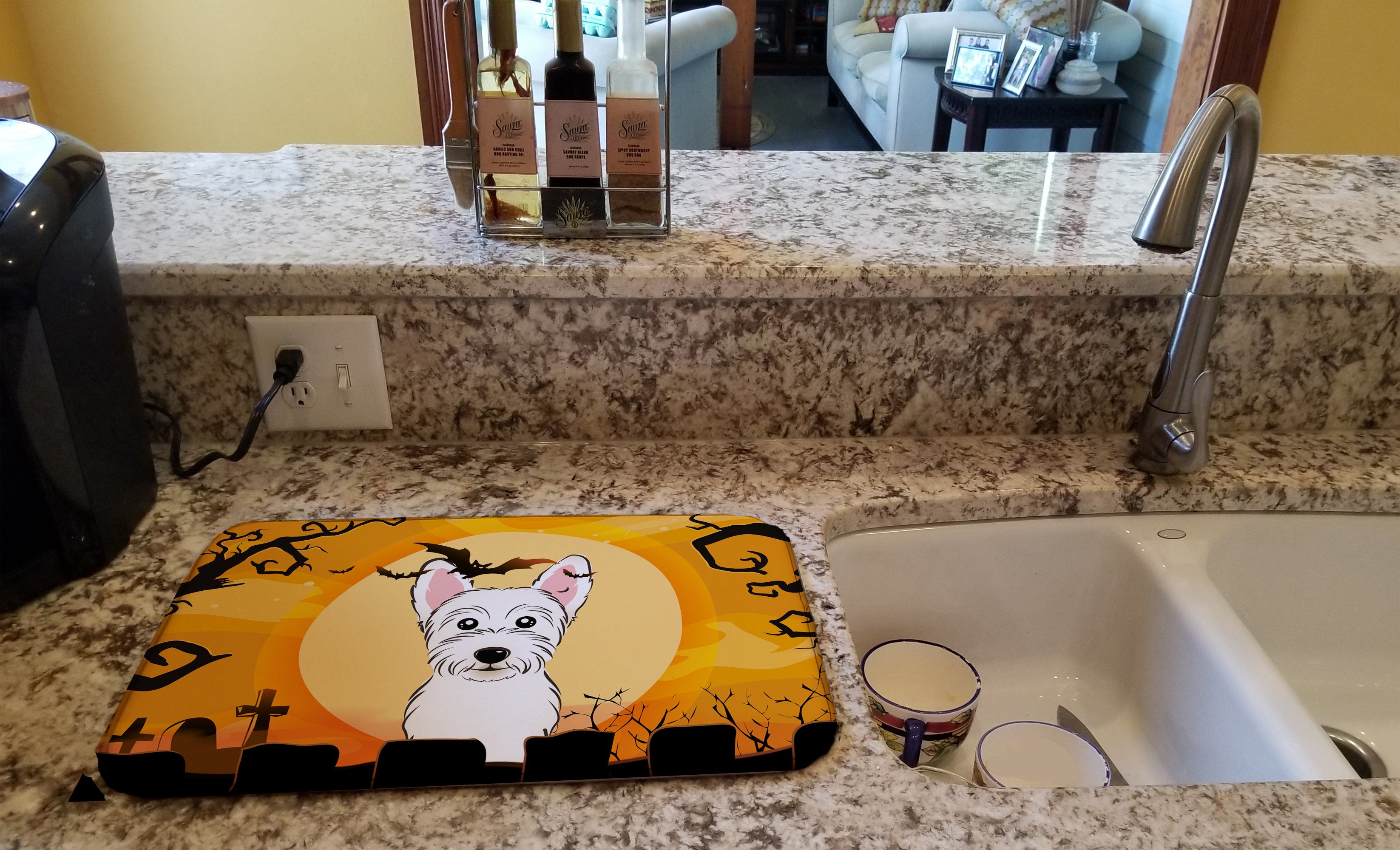 Halloween Westie Dish Drying Mat Absorbent Dish Drying Mat Pad for Kitchen Counter Dish Drainer Mat for Countertop, 14 x 21", Multicolor