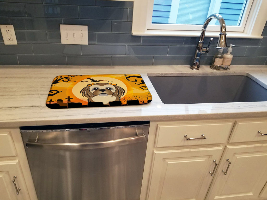Halloween Chocolate Brown Shih Tzu Dish Drying Mat Absorbent Dish Drying Mat Pad for Kitchen Counter Dish Drainer Mat for Countertop, 14 x 21", Multicolor