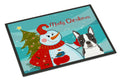 Snowman with Boston Terrier Doormat Indoor Outdoor 18H X 27W Front Door Mat Rugs for Entryway, Non Slip Washable