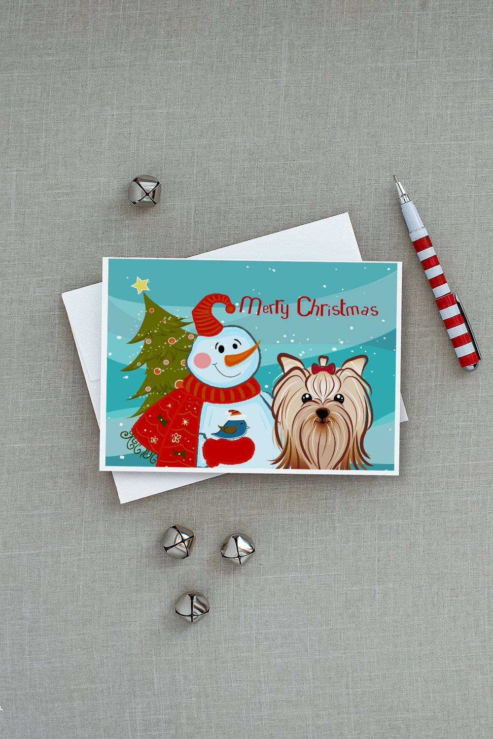 Snowman with Yorkie Yorkishire Terrier Greeting Cards Pack of 8 Blank Cards with Envelopes Whimsical A7 Size 5x7