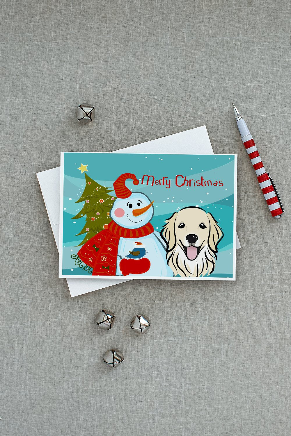 Snowman with Golden Retriever Greeting Cards Pack of 8 Blank Cards with Envelopes Whimsical A7 Size 5x7