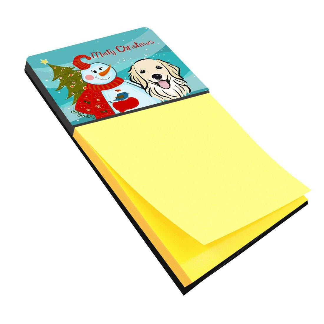 Snowman with Golden Retriever Watercolor Sticky Note Holder Refillable Dispenser Desk Accessory 3x3 Pad Gift