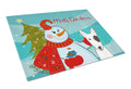 Snowman with Bull Terrier Cutting Board Tempered Glass Kitchen Cutting Surface, Heat Resistant Chopping, Non-Slip Feet, Food Prep & Serving