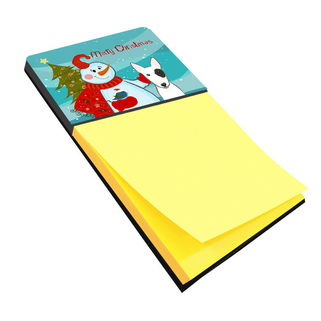 Snowman with Bull Terrier Watercolor Sticky Note Holder Refillable Dispenser Desk Accessory 3x3 Pad Gift
