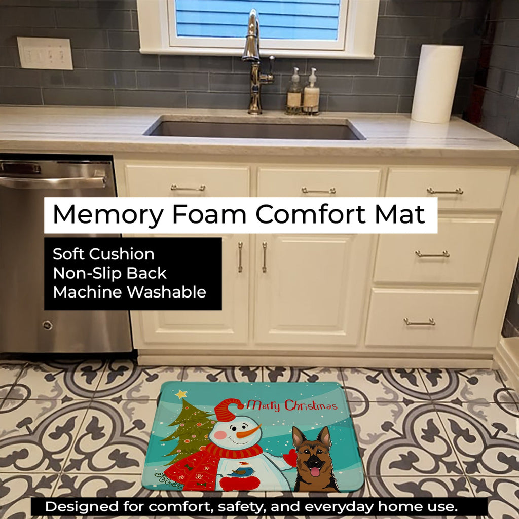 Snowman with German Shepherd Memory Foam Kitchen Mat Machine Washable Anti-Fatigue Cushion Comfort Bath or Kitchen Rug