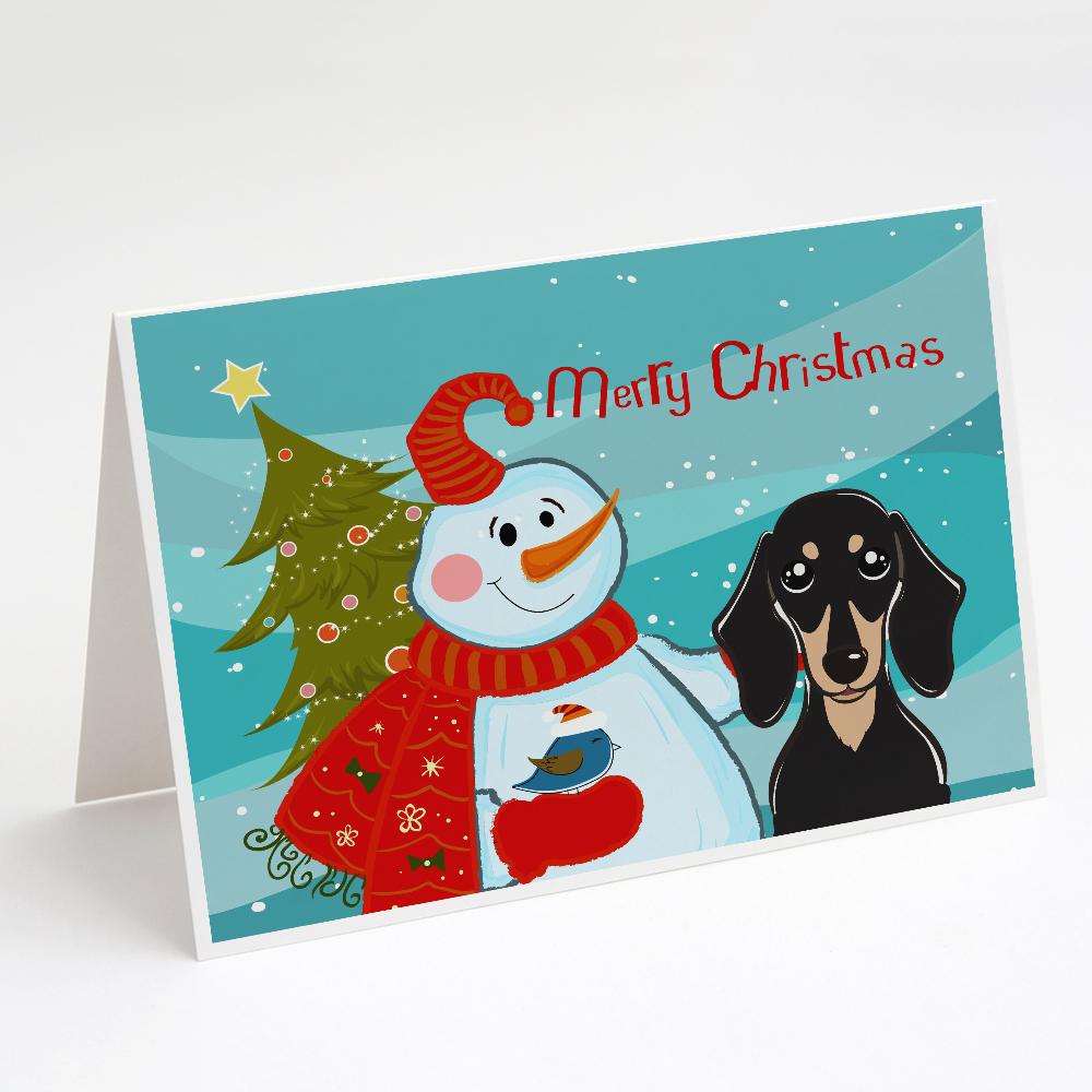Snowman with Smooth Black and Tan Dachshund Greeting Cards Pack of 8 Blank Cards with Envelopes Whimsical A7 Size 5x7