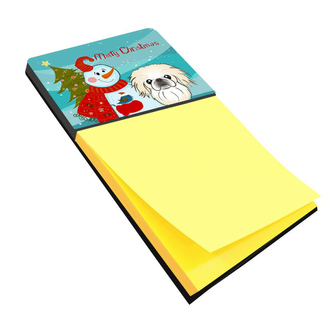 Snowman with Pekingese Watercolor Sticky Note Holder Refillable Dispenser Desk Accessory 3x3 Pad Gift