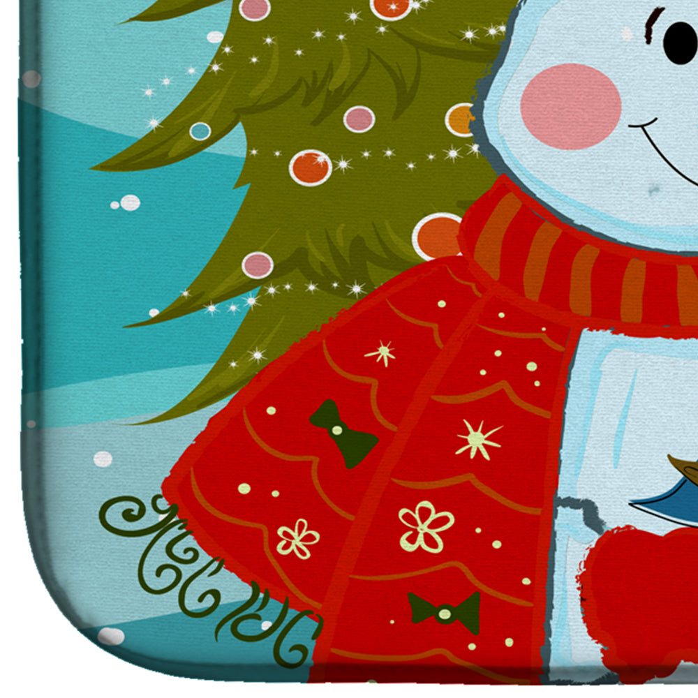 Snowman with Cavalier Spaniel Dish Drying Mat Absorbent Dish Drying Mat Pad for Kitchen Counter Dish Drainer Mat for Countertop, 14 x 21", Multicolor