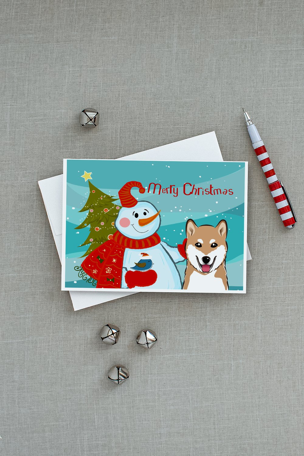 Snowman with Shiba Inu Greeting Cards Pack of 8 Blank Cards with Envelopes Whimsical A7 Size 5x7