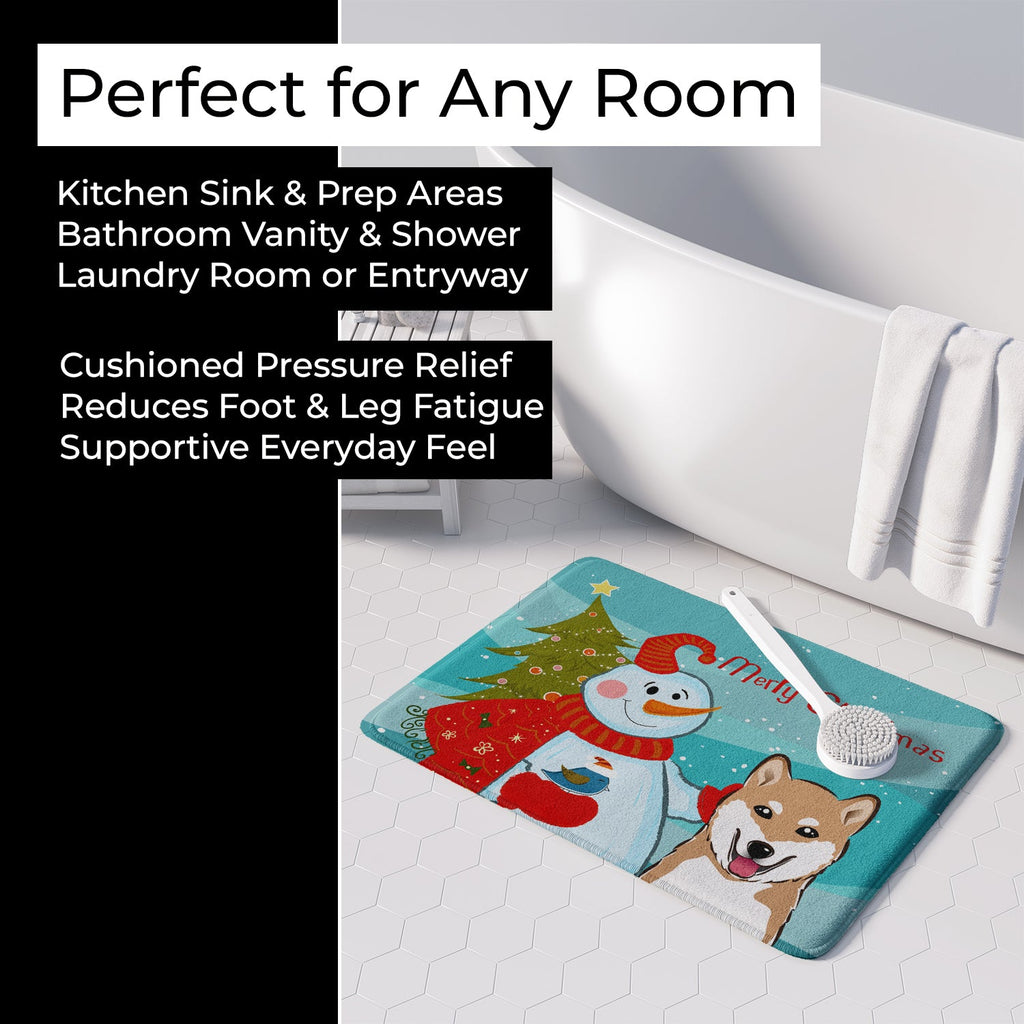 Snowman with Shiba Inu Memory Foam Kitchen Mat Machine Washable Anti-Fatigue Cushion Comfort Bath or Kitchen Rug