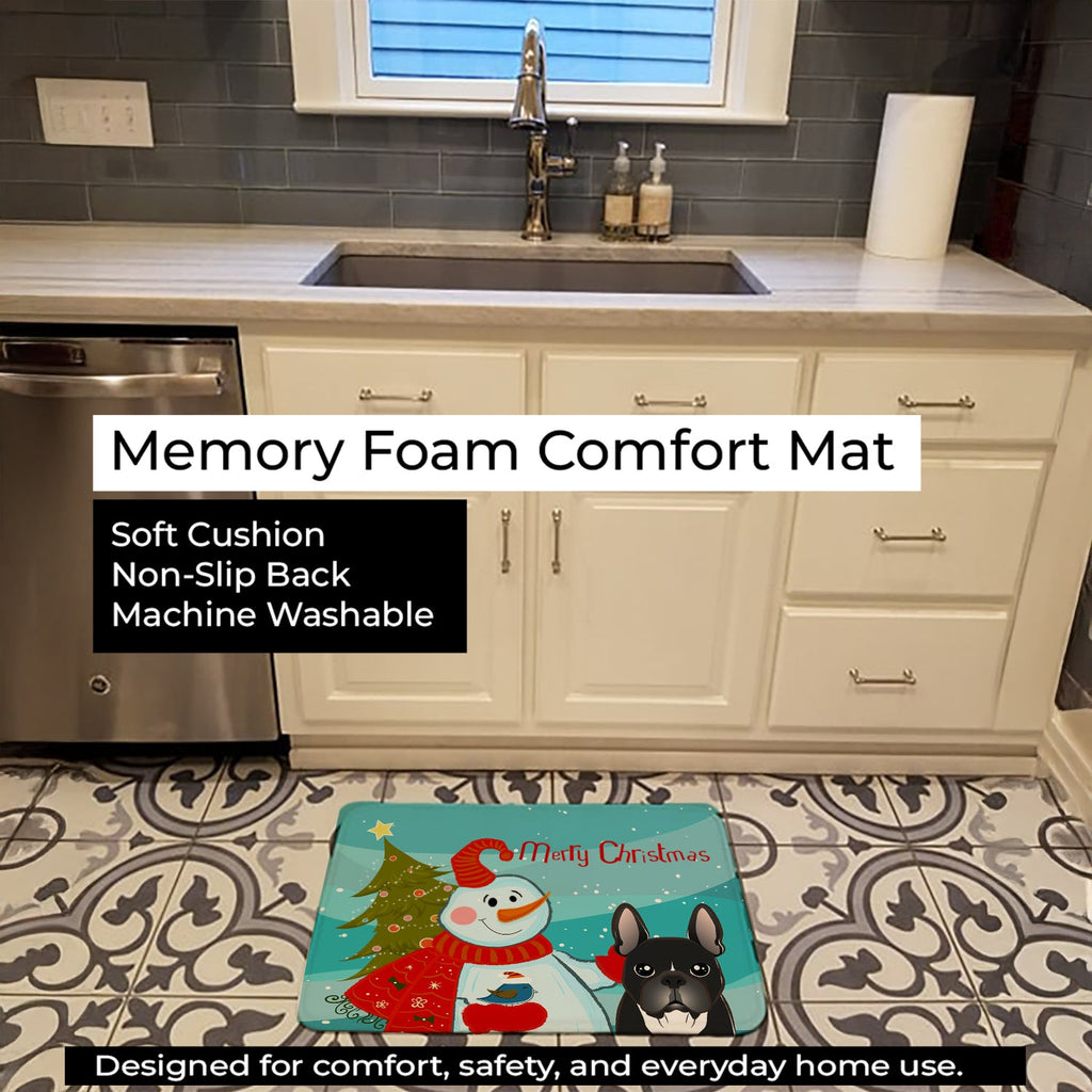 Snowman with French Bulldog Memory Foam Kitchen Mat Machine Washable Anti-Fatigue Cushion Comfort Bath or Kitchen Rug