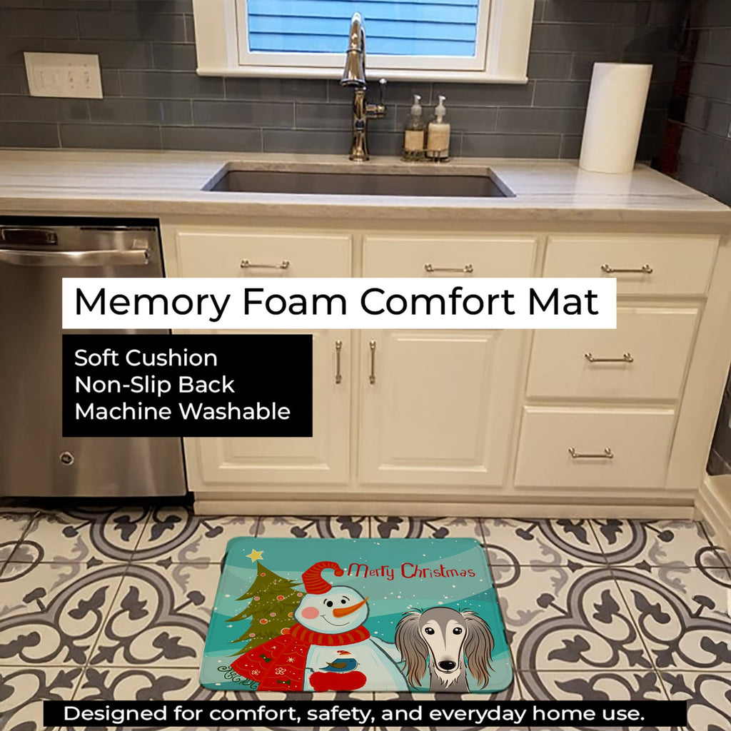 Snowman with Saluki Memory Foam Kitchen Mat Machine Washable Anti-Fatigue Cushion Comfort Bath or Kitchen Rug