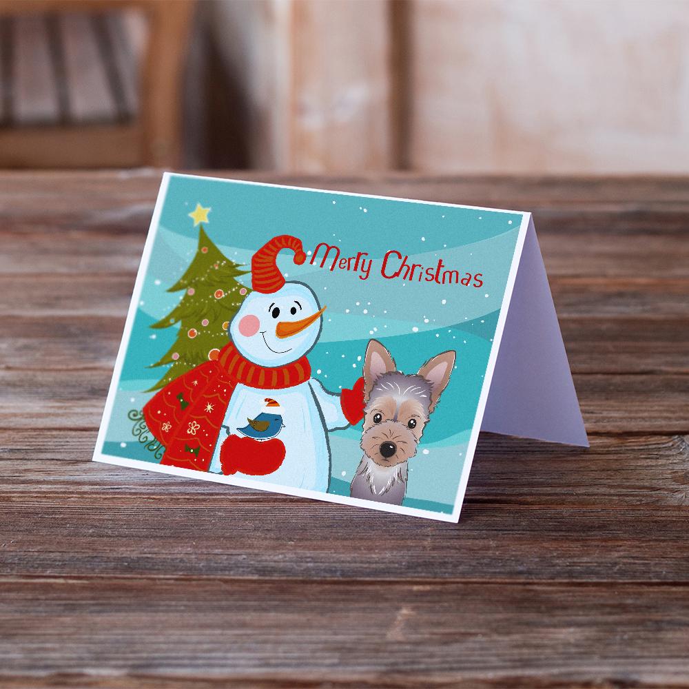 Snowman with Yorkie Puppy Greeting Cards Pack of 8 Blank Cards with Envelopes Whimsical A7 Size 5x7
