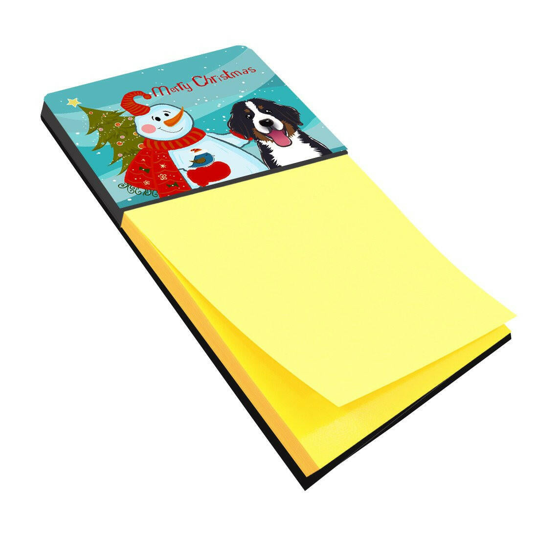 Snowman with Bernese Mountain Dog Watercolor Sticky Note Holder Refillable Dispenser Desk Accessory 3x3 Pad Gift