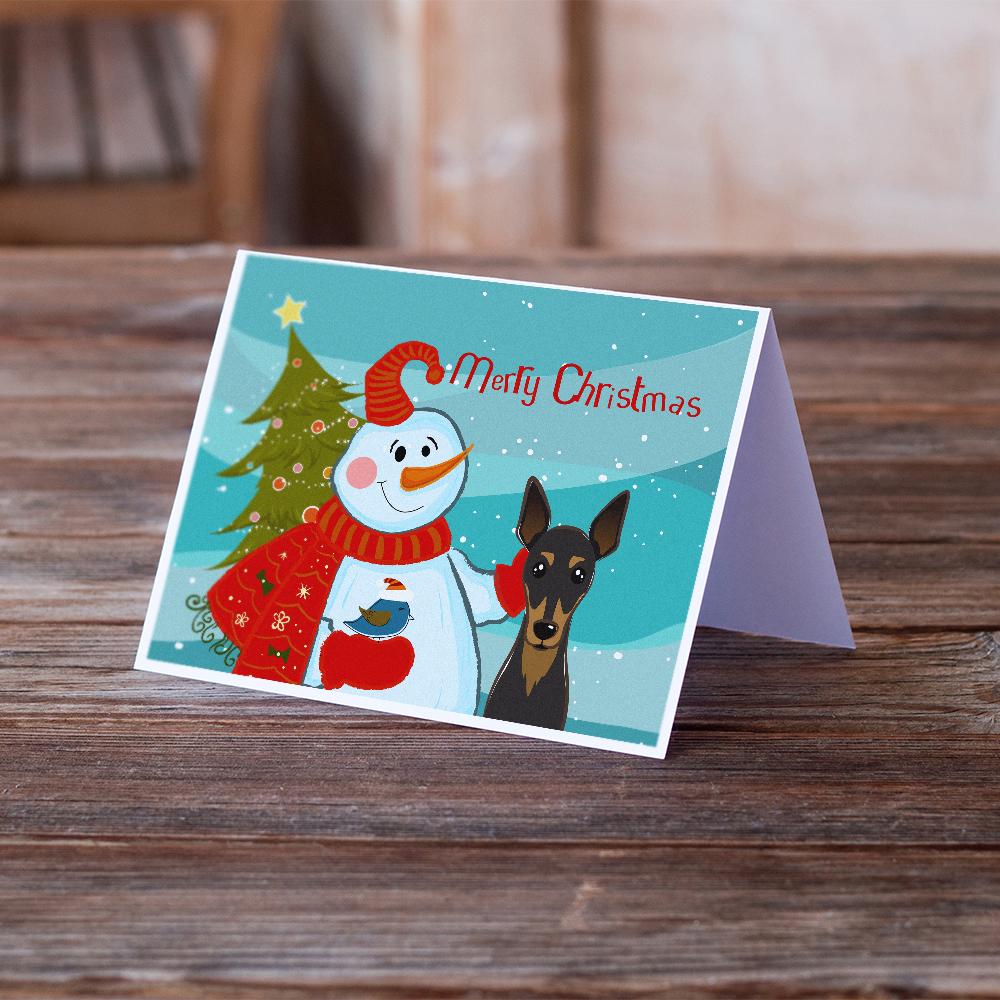 Snowman with Min Pin Greeting Cards Pack of 8 Blank Cards with Envelopes Whimsical A7 Size 5x7
