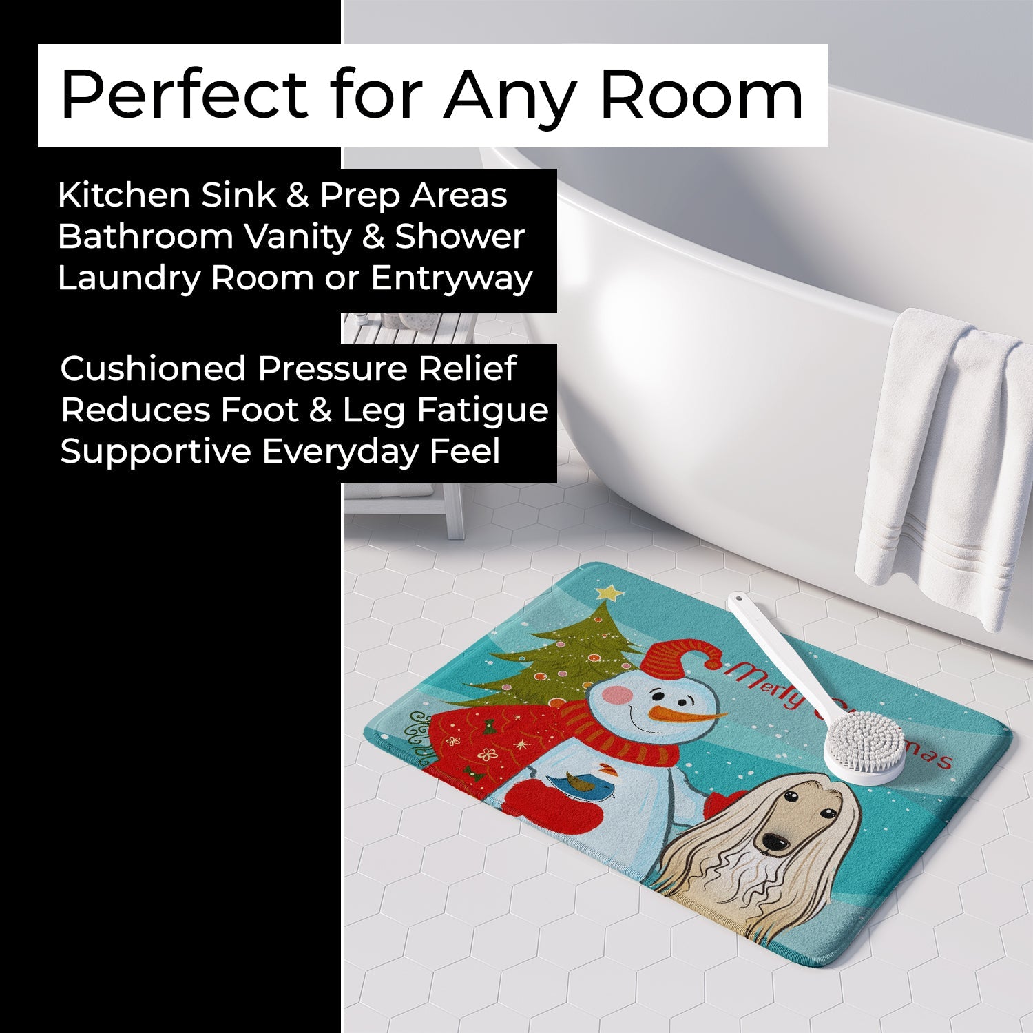 Snowman with Afghan Hound Memory Foam Kitchen Mat Machine Washable Anti-Fatigue Cushion Comfort Bath or Kitchen Rug