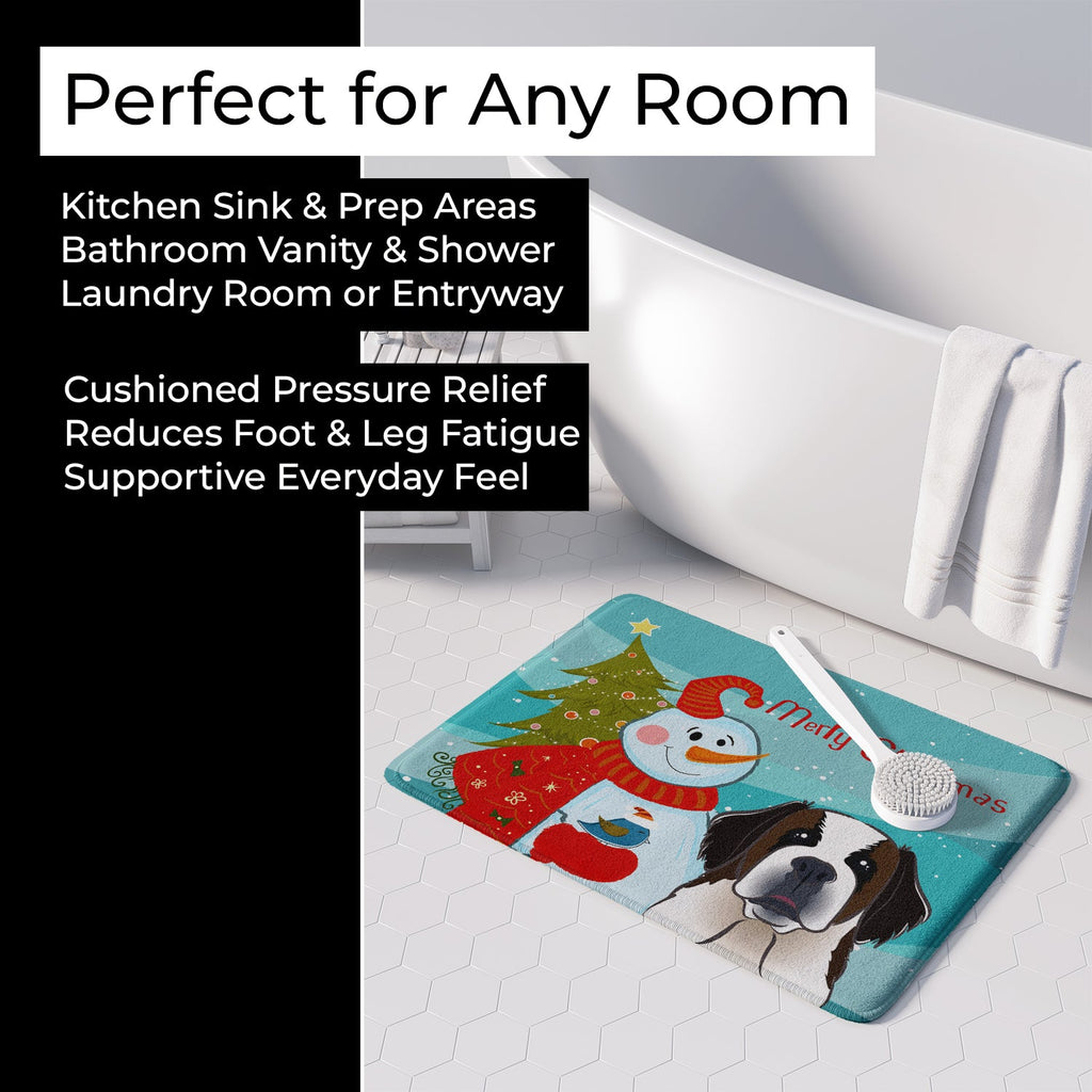 Snowman with Saint Bernard Memory Foam Kitchen Mat Machine Washable Anti-Fatigue Cushion Comfort Bath or Kitchen Rug