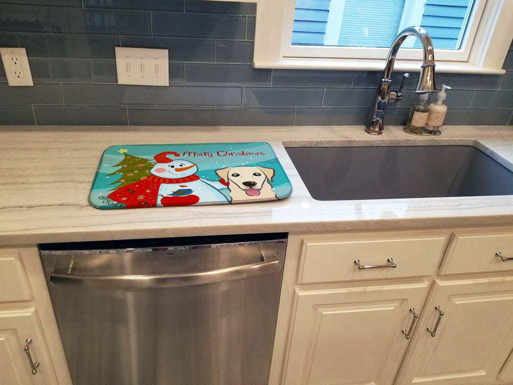 Snowman with Golden Retriever Dish Drying Mat Absorbent Dish Drying Mat Pad for Kitchen Counter Dish Drainer Mat for Countertop, 14 x 21", Multicolor