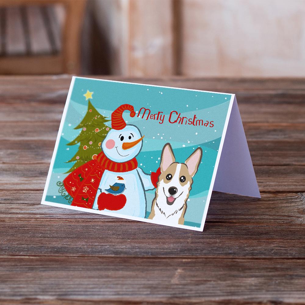 Snowman with Sable Corgi Greeting Cards Pack of 8 Blank Cards with Envelopes Whimsical A7 Size 5x7