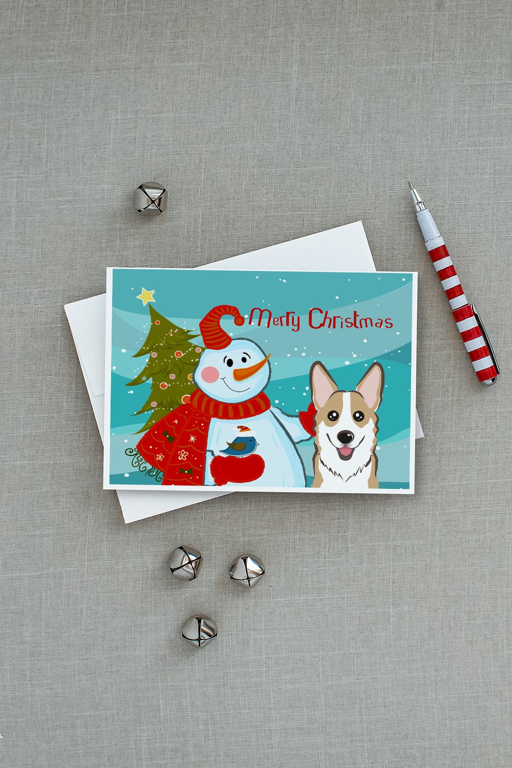 Snowman with Sable Corgi Greeting Cards Pack of 8 Blank Cards with Envelopes Whimsical A7 Size 5x7