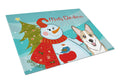Snowman with Sable Corgi Cutting Board Tempered Glass Kitchen Cutting Surface, Heat Resistant Chopping, Non-Slip Feet, Food Prep & Serving