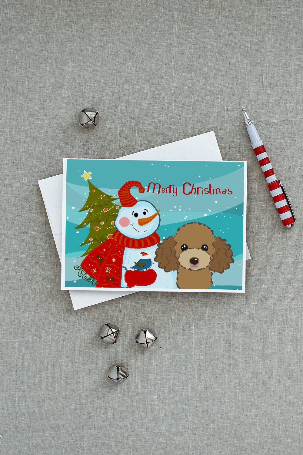 Snowman with Chocolate Brown Poodle Greeting Cards Pack of 8 Blank Cards with Envelopes Whimsical A7 Size 5x7