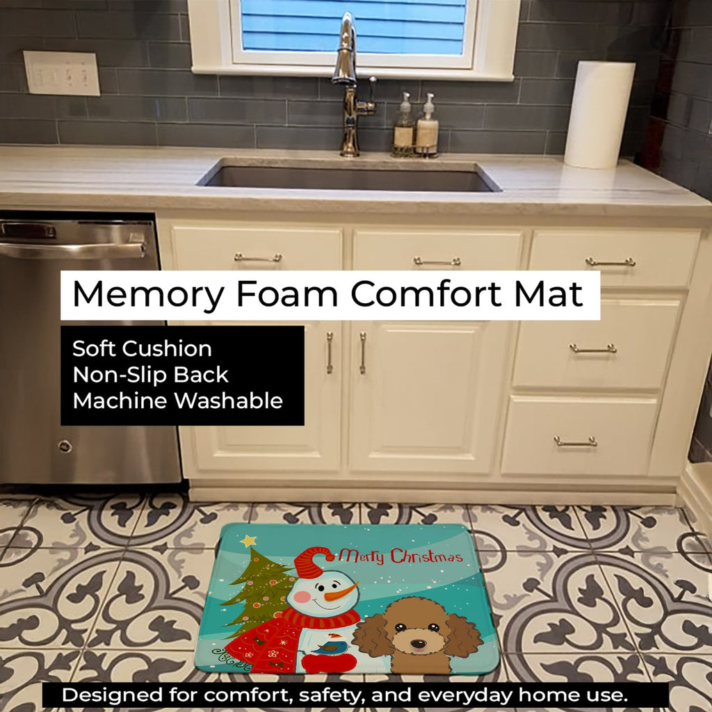 Snowman with Chocolate Brown Poodle Memory Foam Kitchen Mat Machine Washable Anti-Fatigue Cushion Comfort Bath or Kitchen Rug