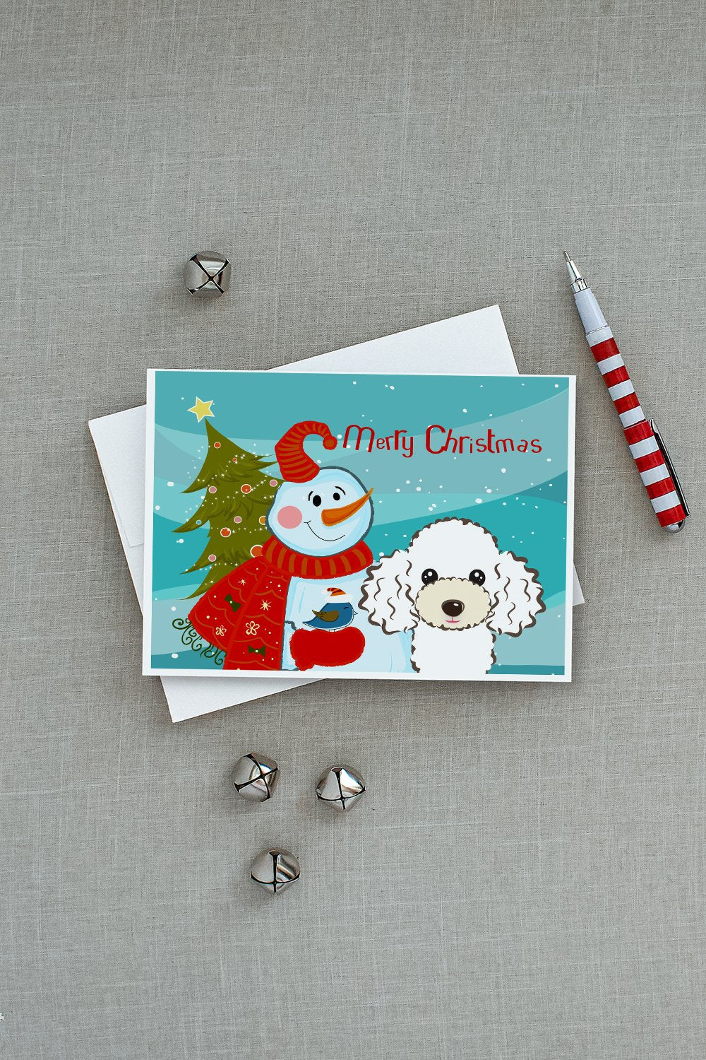 Snowman with White Poodle Greeting Cards Pack of 8 Blank Cards with Envelopes Whimsical A7 Size 5x7