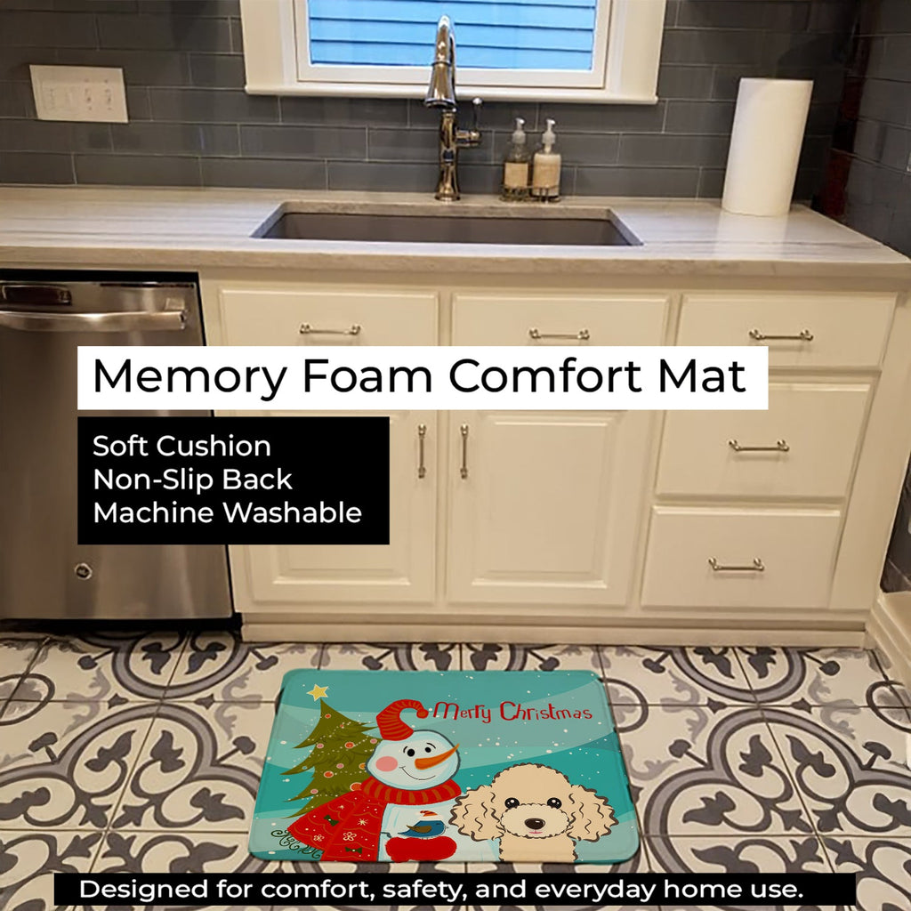 Snowman with Buff Poodle Memory Foam Kitchen Mat Machine Washable Anti-Fatigue Cushion Comfort Bath or Kitchen Rug