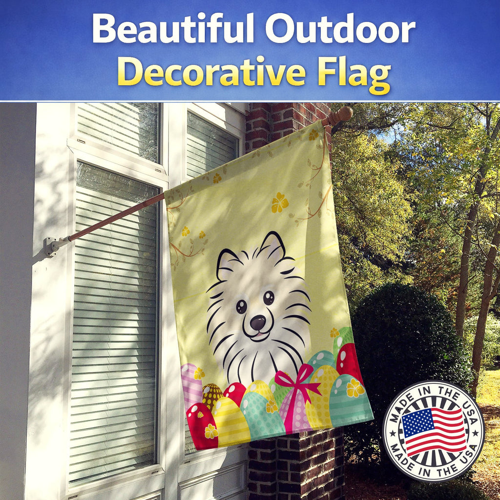 Pomeranian Easter Egg Hunt House Flag 28x40 Porch Sleeve Pole Decorative Outside Yard Banner Artwork Wall Hanging, Polyester