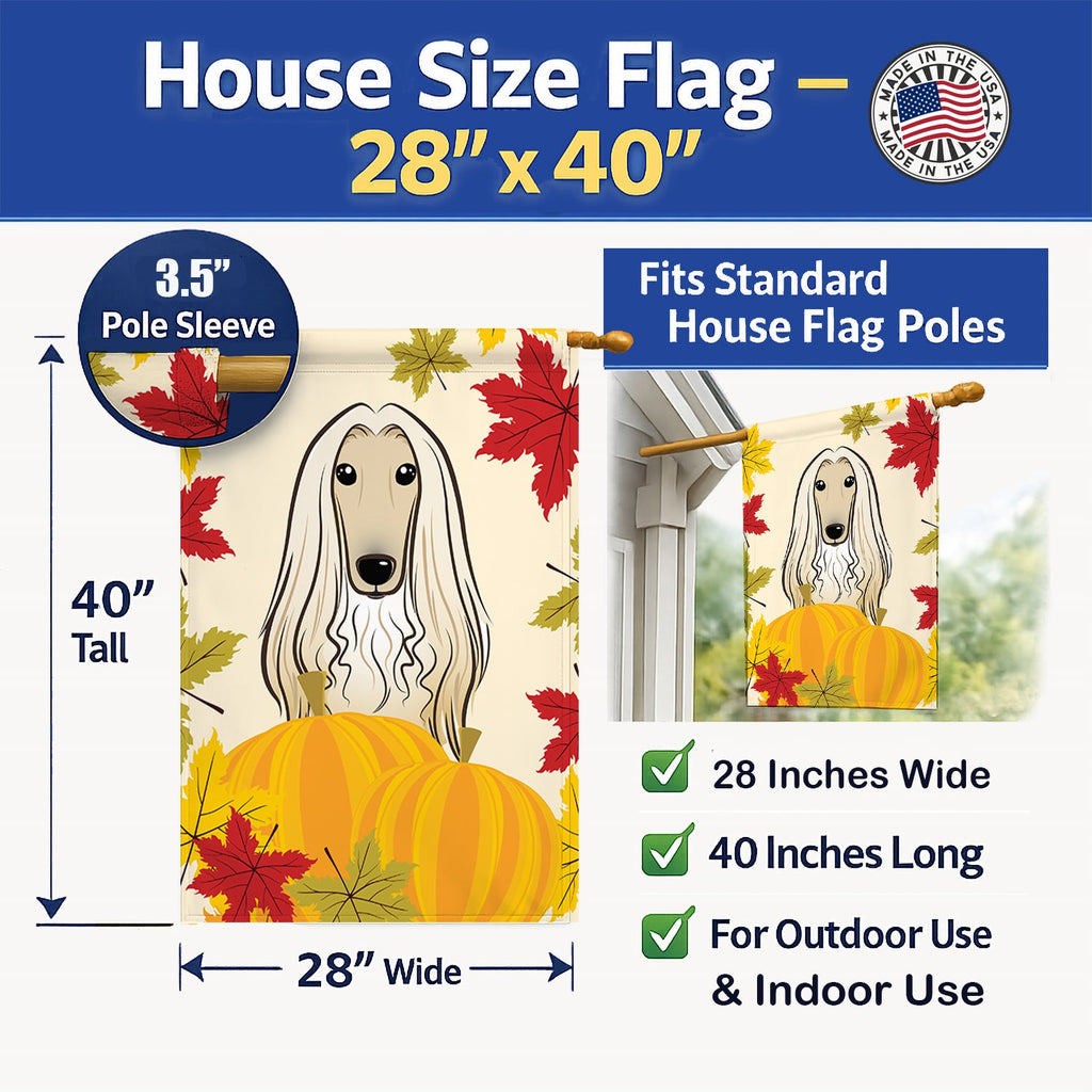 Afghan Hound Thanksgiving House Flag 28x40 Porch Sleeve Pole Decorative Outside Yard Banner Artwork Wall Hanging, Polyester