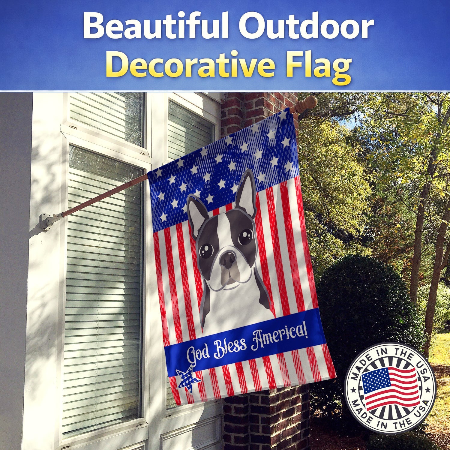 American Flag and Boston Terrier House Flag 28x40 Porch Sleeve Pole Decorative Outside Yard Banner Artwork Wall Hanging, Polyester