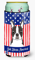 American Flag and Boston Terrier Tall Boy Hugger Can Cooler Sleeve Machine Washable Drink Collapsible Insulator Beverage Insulated Holder