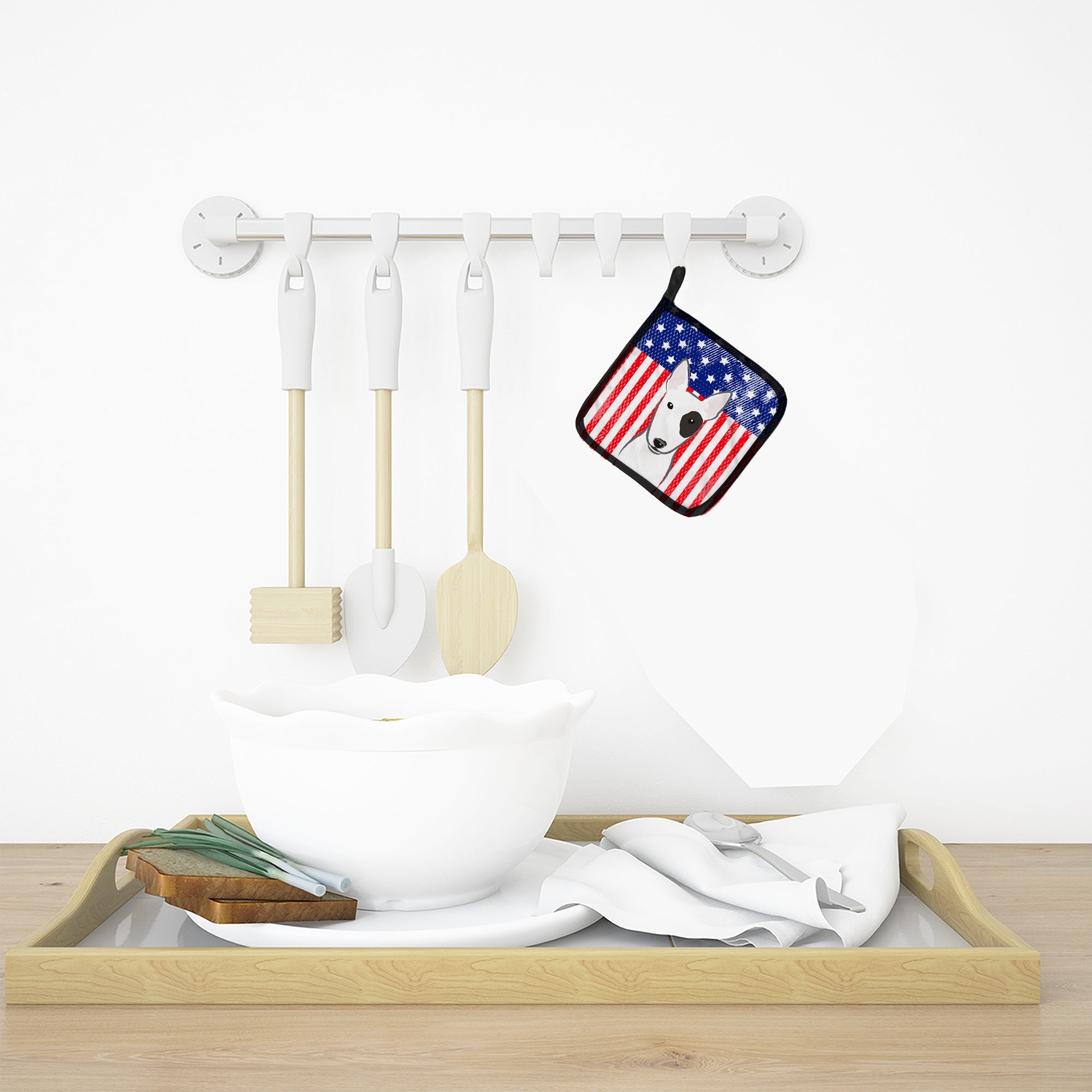 American Flag and Bull Terrier Pot Holder Set of 2 Heat Resistant Quilted Hot Pads 7.5 x 7.5 Inch, Insulated Kitchen Trivets for Cooking & Baking
