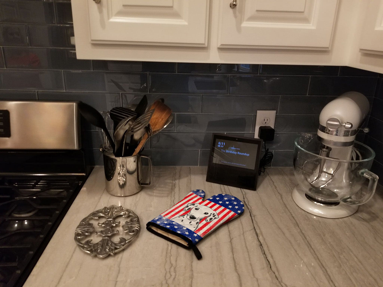 American Flag and Dalmatian Oven Mitt Heat Resistant Thick Oven Mitt for Hot Pans and Oven, Kitchen Mitt Protect Hands, Cooking Baking Glove