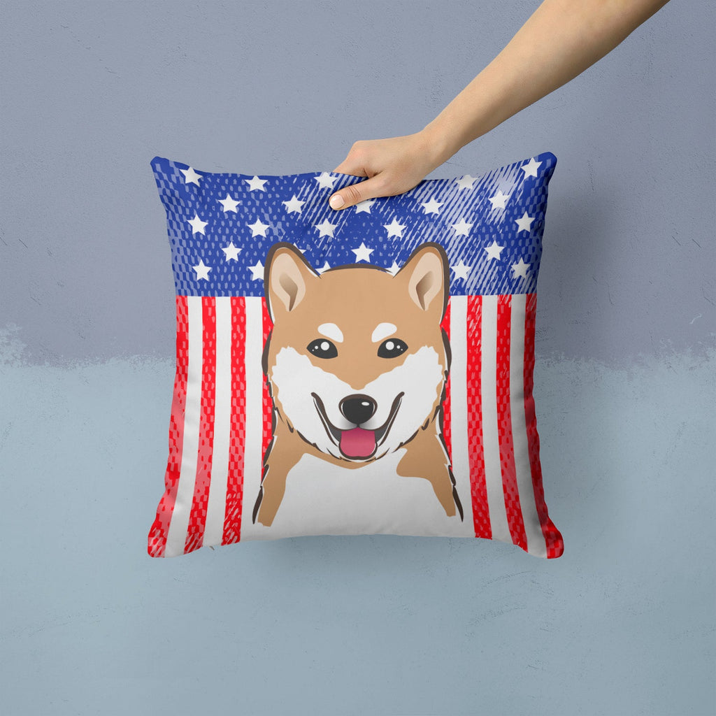 American Flag and Shiba Inu Decorative Throw Pillow 14x14 Indoor Outdoor Accent Cushion, Fabric Cover with Insert for Sofa, Bed, Porch & Living Room